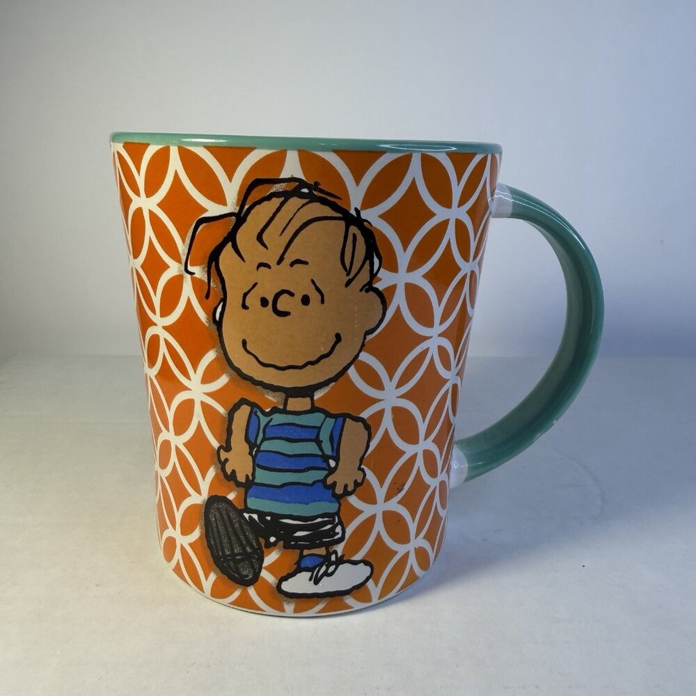 Peanuts Linus Ceramic Coffee Tea Mug 15 Oz. Orange Teal Funky Fun